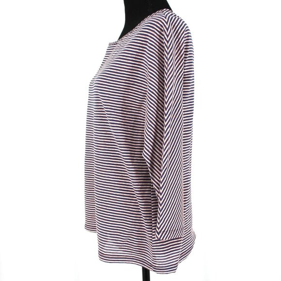 St. John Striped Navy Blue Stripe Linen Blend Tee Shirt Dolman Sleeve Medium NEW - Picture 4 of 7